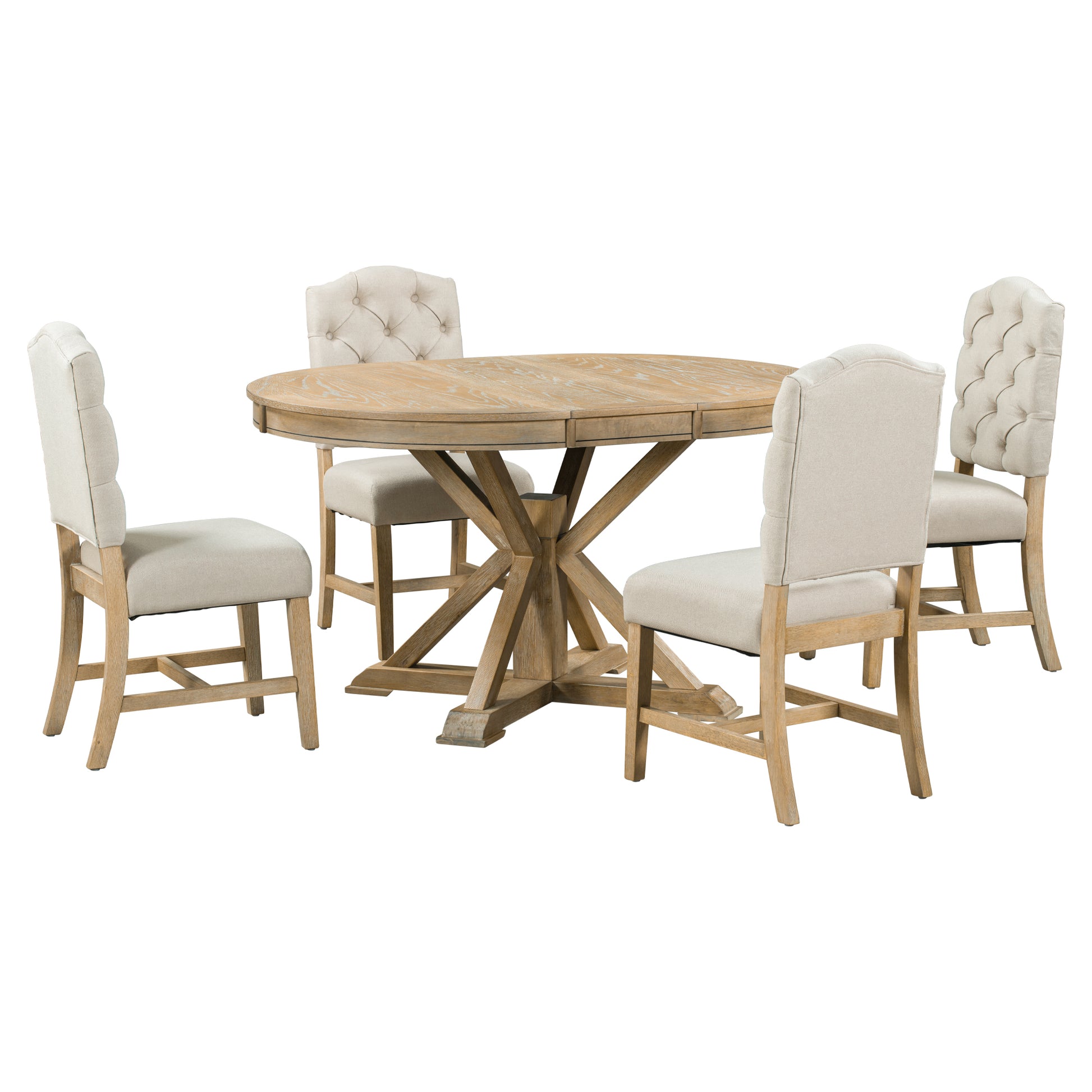 Elegant Rustic Dining Table Set with Extendable Tabletop and Upholstered Chairs USA