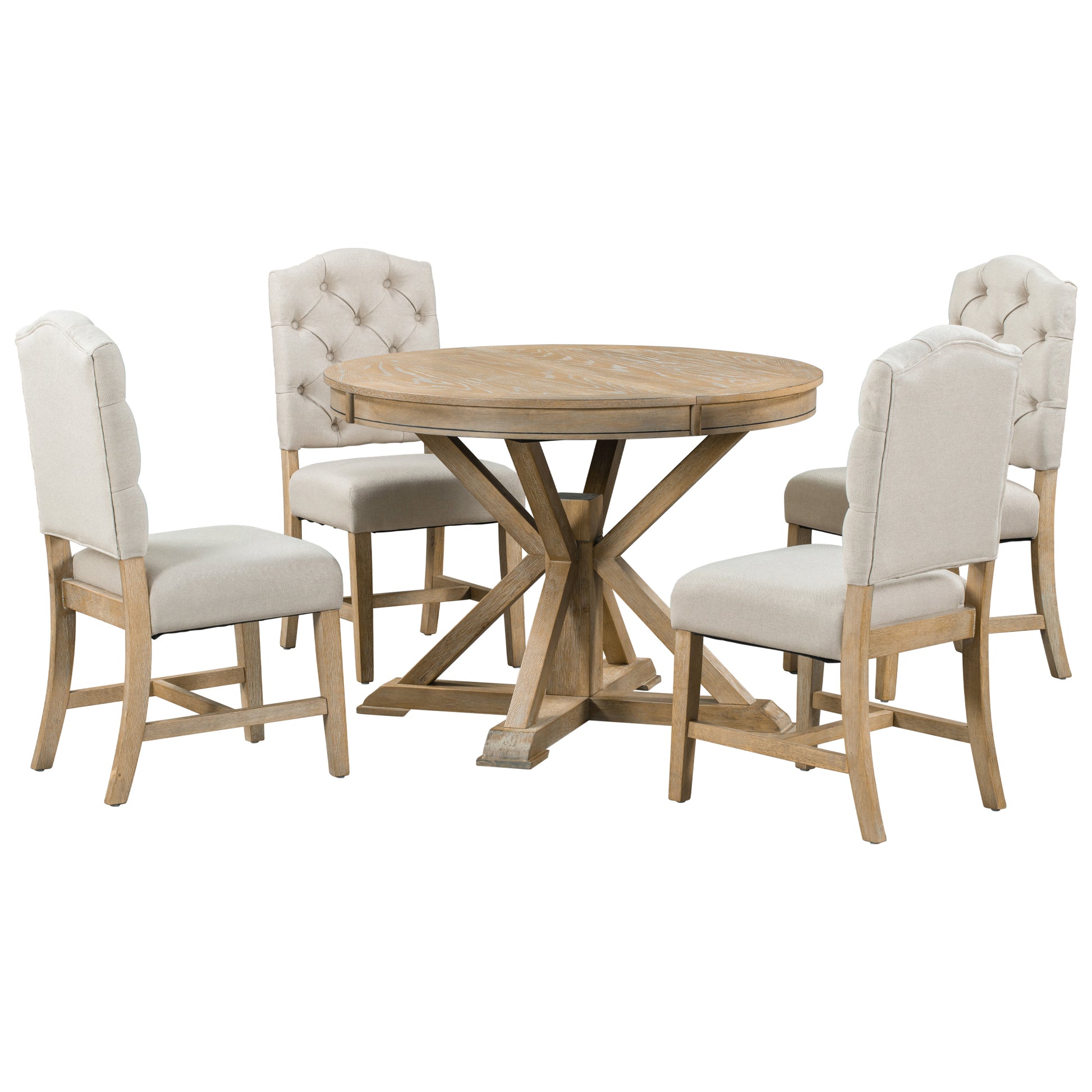 Elegant Rustic Dining Table Set with Extendable Tabletop and Upholstered Chairs USA