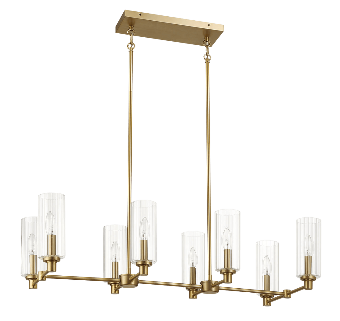 Elegant Satin Brass Six-Light Chandelier with Clear Glass Shades USA