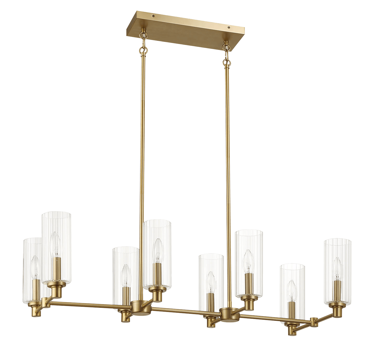 Elegant Satin Brass Six-Light Chandelier with Clear Glass Shades USA