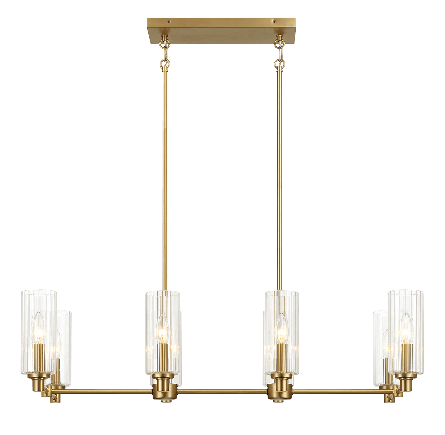 Elegant Satin Brass Six-Light Chandelier with Clear Glass Shades USA