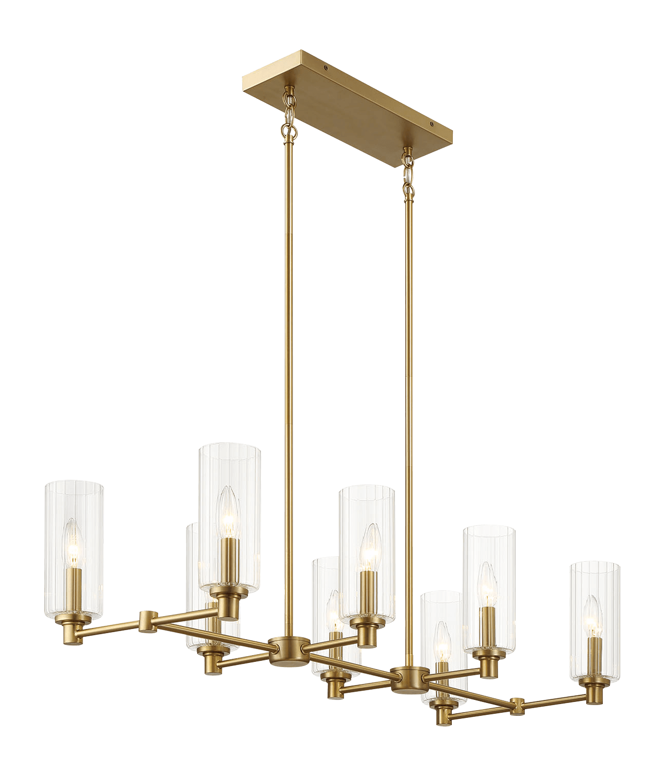 Elegant Satin Brass Six-Light Chandelier with Clear Glass Shades USA