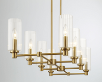 Elegant Satin Brass Six-Light Chandelier with Clear Glass Shades USA