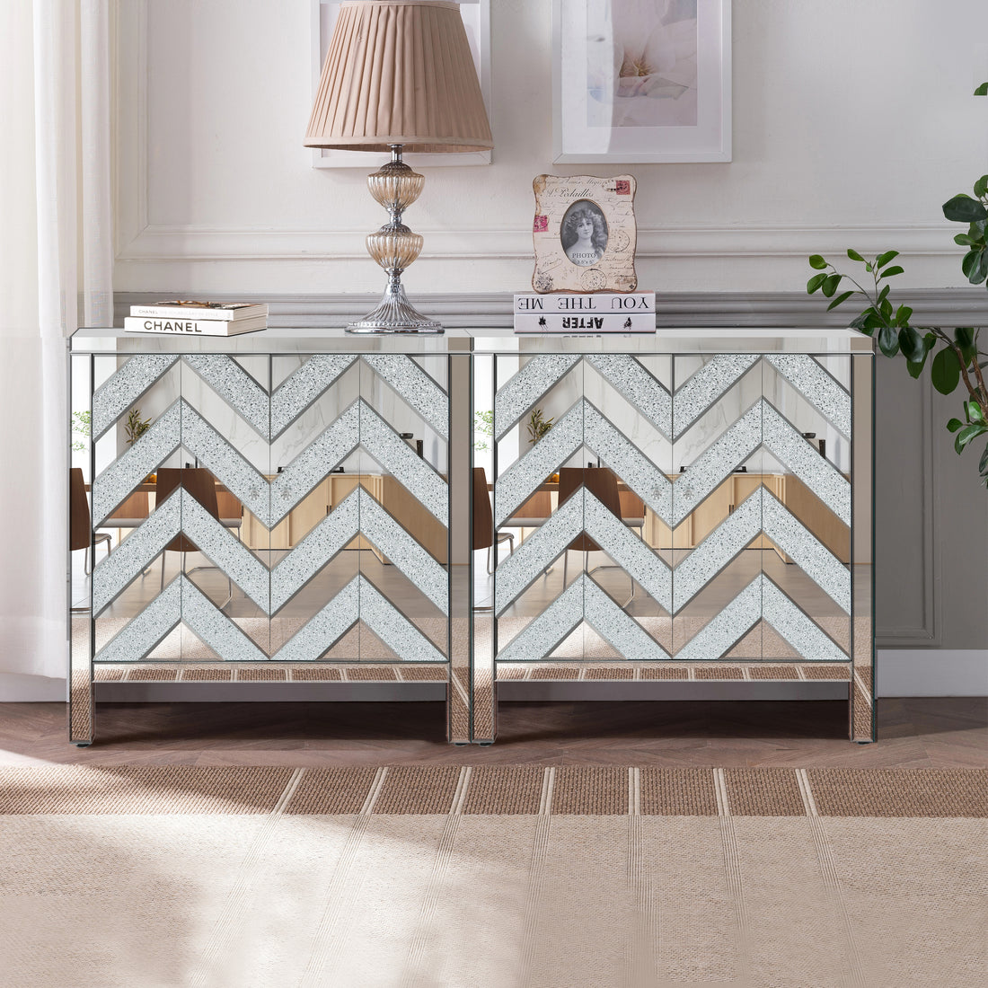 Elegant Storage Cabinet with Mirror Trim and Modern Design for Living Room USA