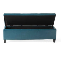 Elegant Teal Blue Leather Storage Ottoman Coffee Table