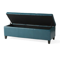 Elegant Teal Blue Leather Storage Ottoman Coffee Table