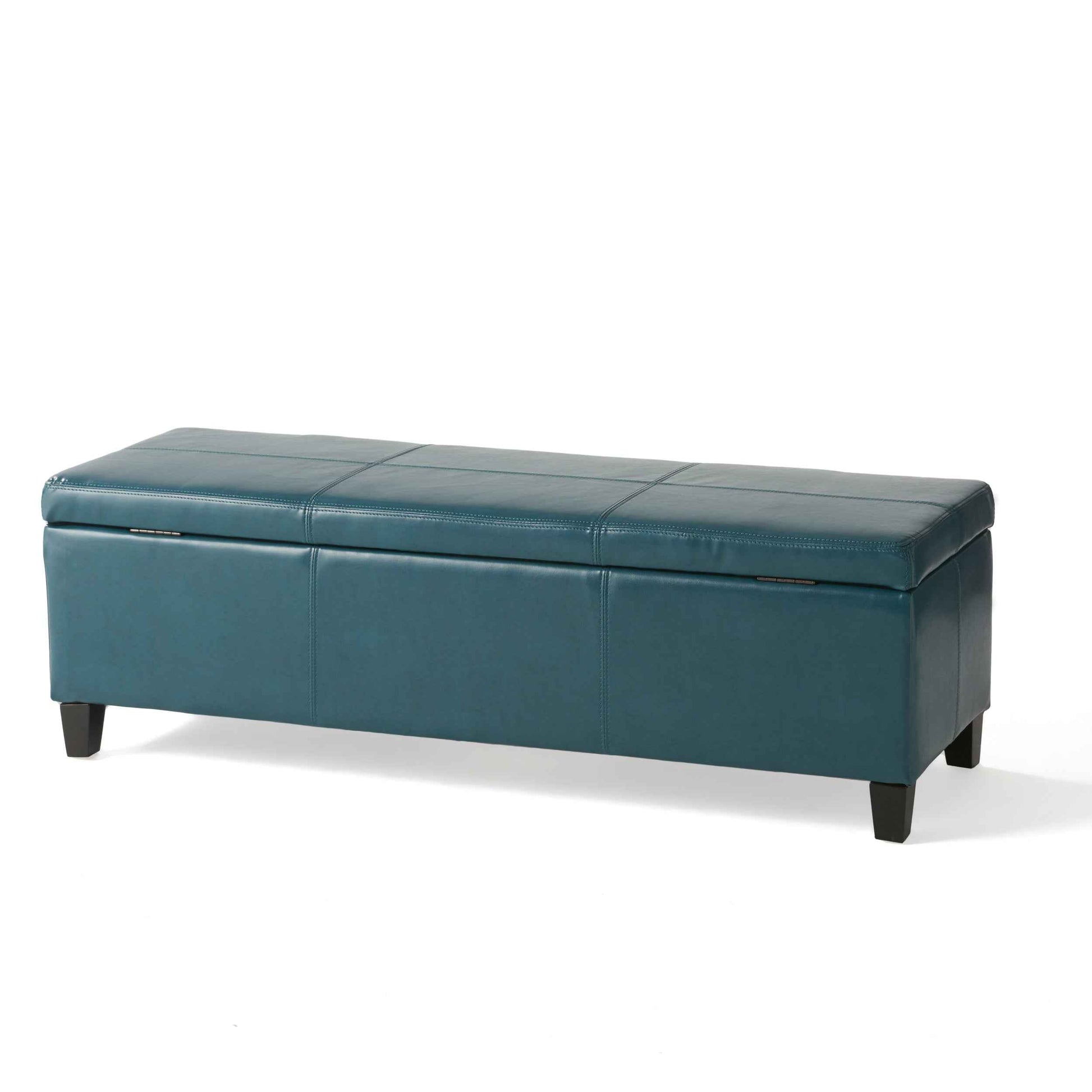 Elegant Teal Blue Leather Storage Ottoman Coffee Table