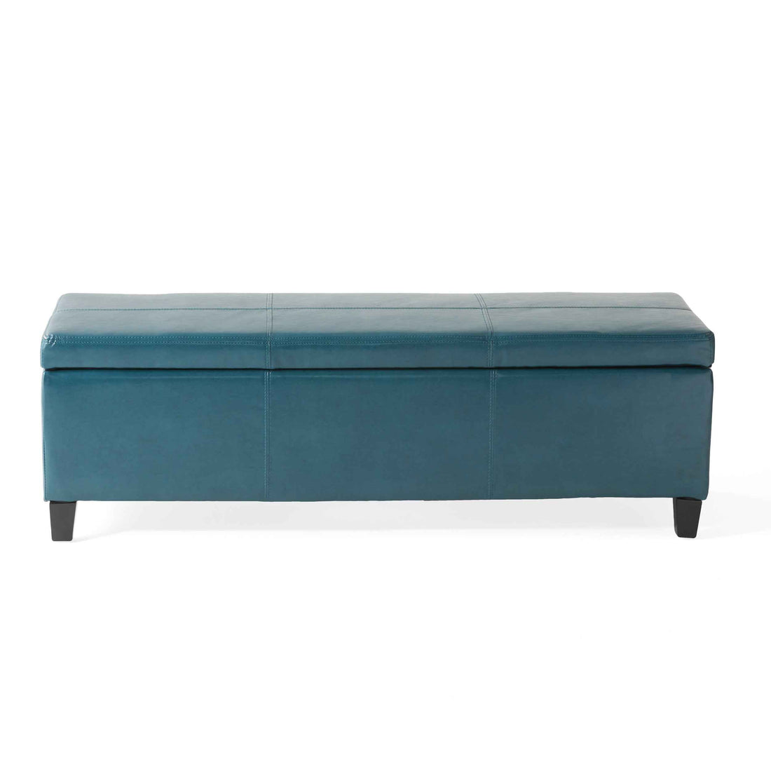 Elegant Teal Blue Leather Storage Ottoman Coffee Table