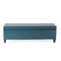 Elegant Teal Blue Leather Storage Ottoman Coffee Table