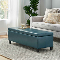 Elegant Teal Blue Leather Storage Ottoman Coffee Table