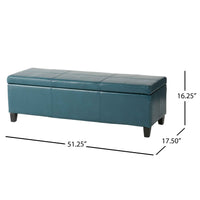 Elegant Teal Blue Leather Storage Ottoman Coffee Table