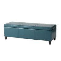 Elegant Teal Blue Leather Storage Ottoman Coffee Table