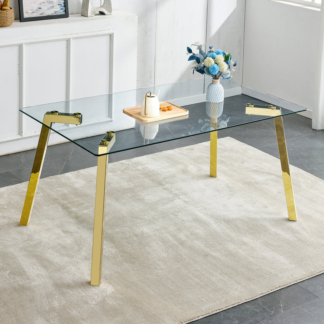 Elegant Tempered Glass Dining Table with Golden Accents USA