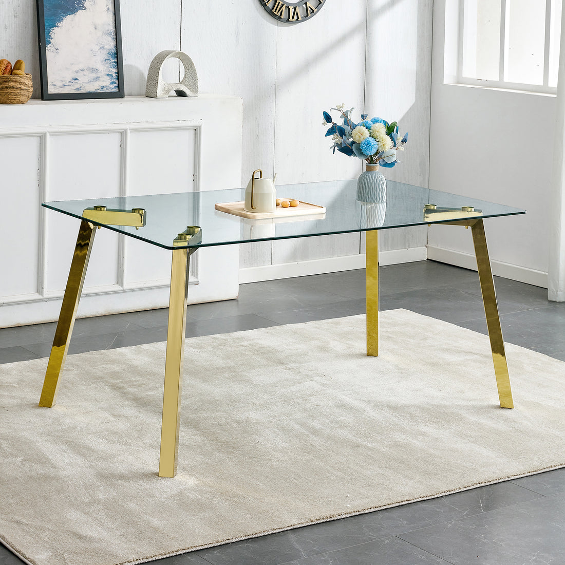 Elegant Tempered Glass Dining Table with Golden Accents USA