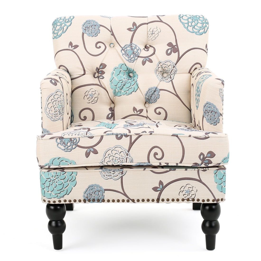 Elegant Tufted Accent Chair with Floral Upholstery USA