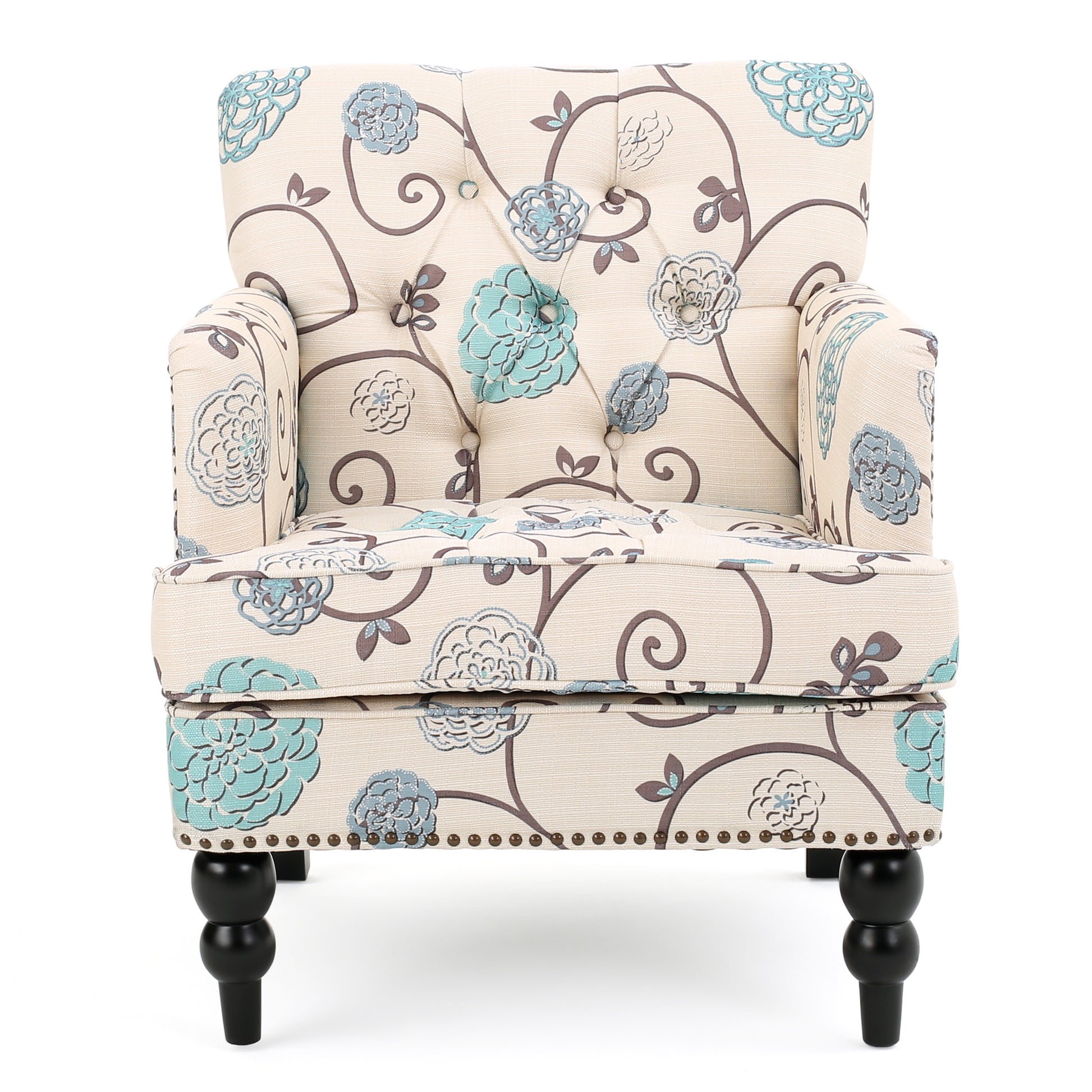 Elegant Tufted Accent Chair with Floral Upholstery USA