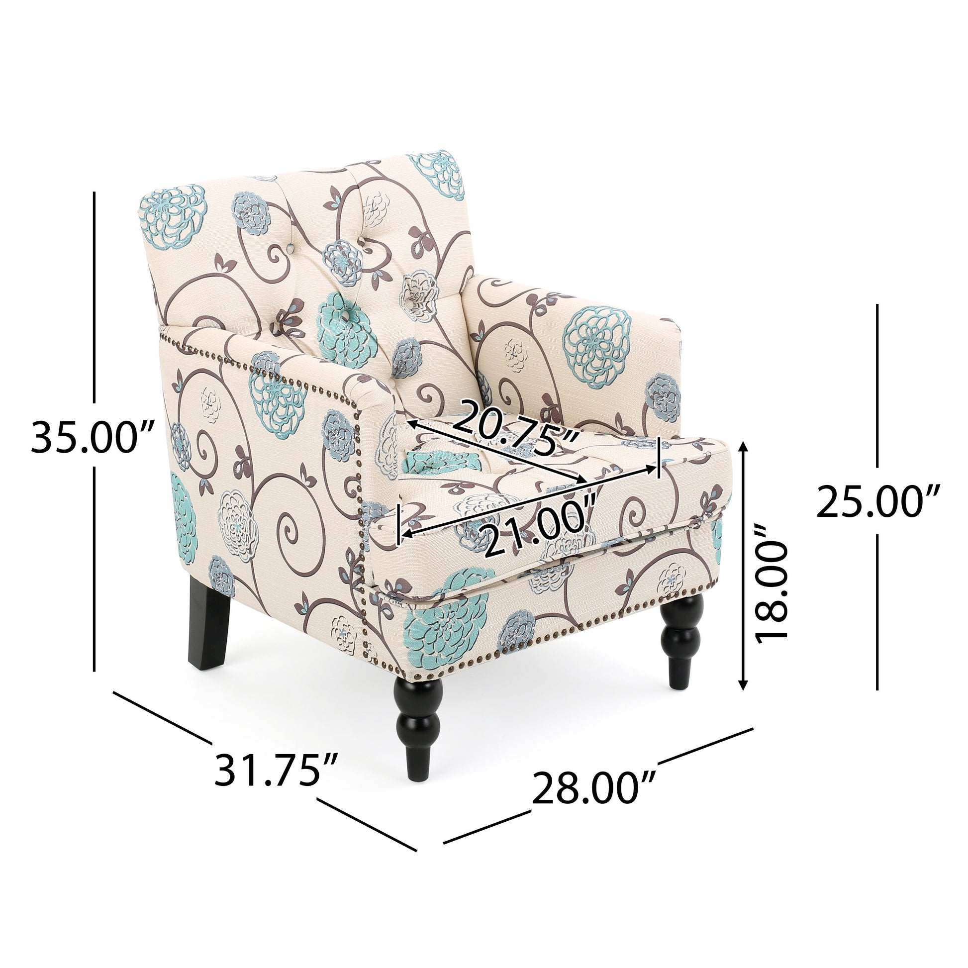 Elegant Tufted Accent Chair with Floral Upholstery USA