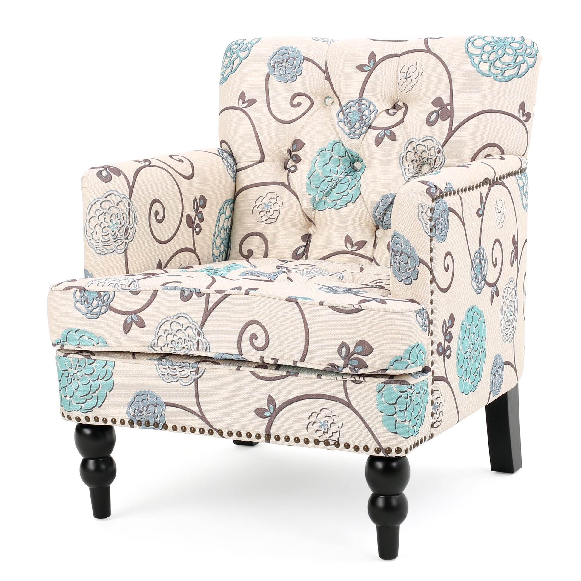 Elegant Tufted Accent Chair with Floral Upholstery USA