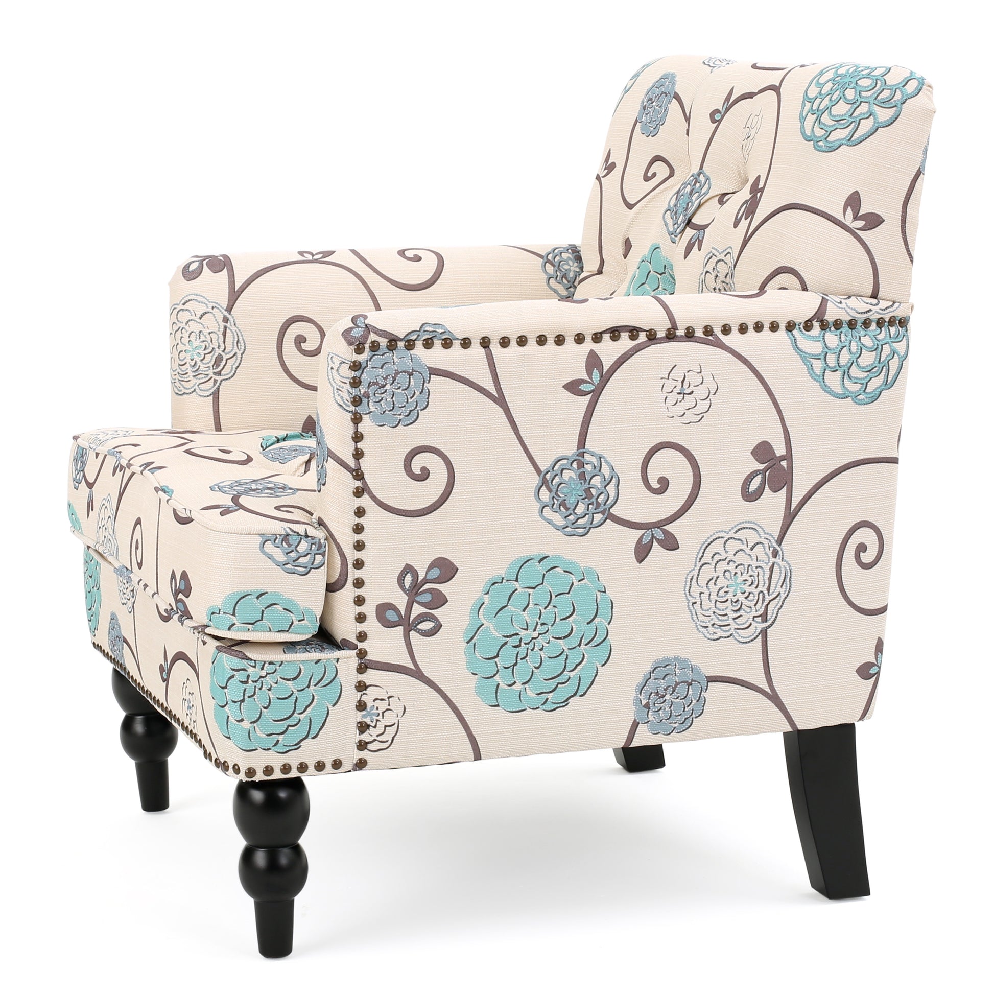 Elegant Tufted Accent Chair with Floral Upholstery USA