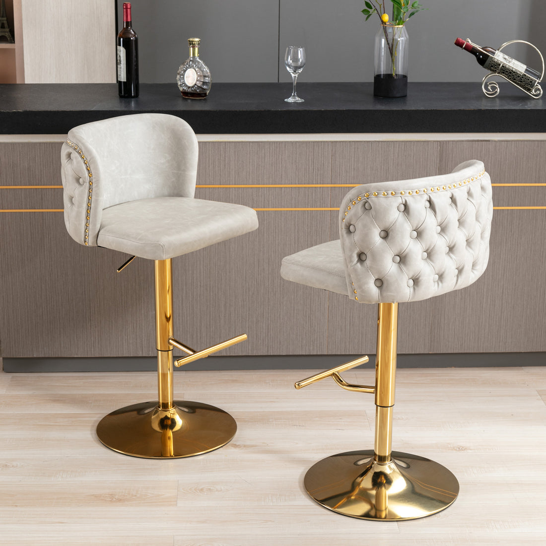 Elegant Tufted Bar Stools with Adjustable Swivel Seats USA