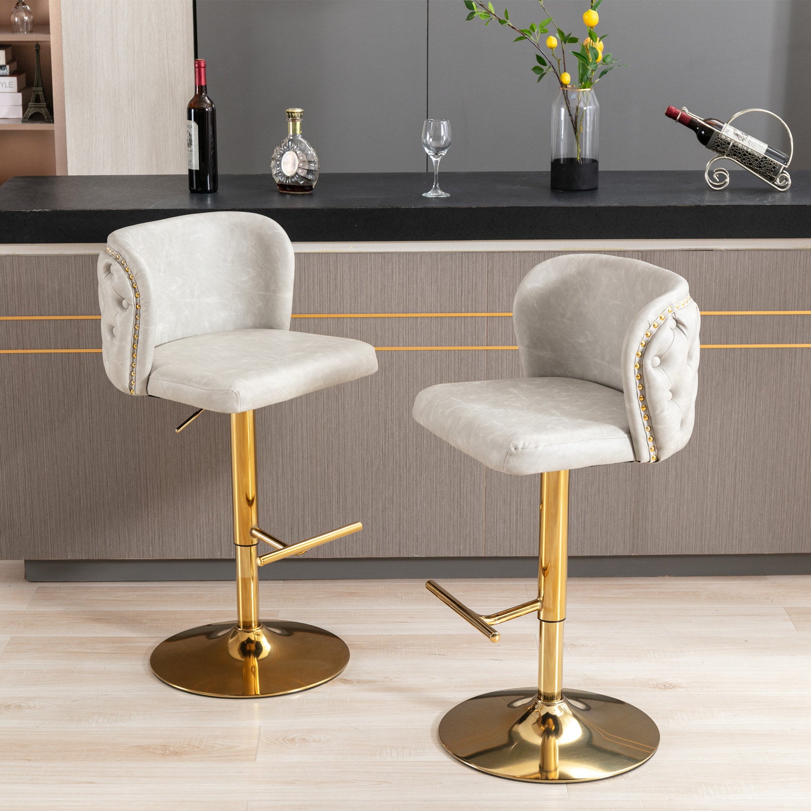 Elegant Tufted Bar Stools with Adjustable Swivel Seats USA