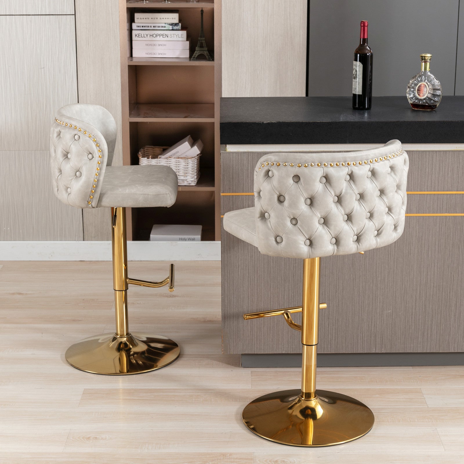 Elegant Tufted Bar Stools with Adjustable Swivel Seats USA