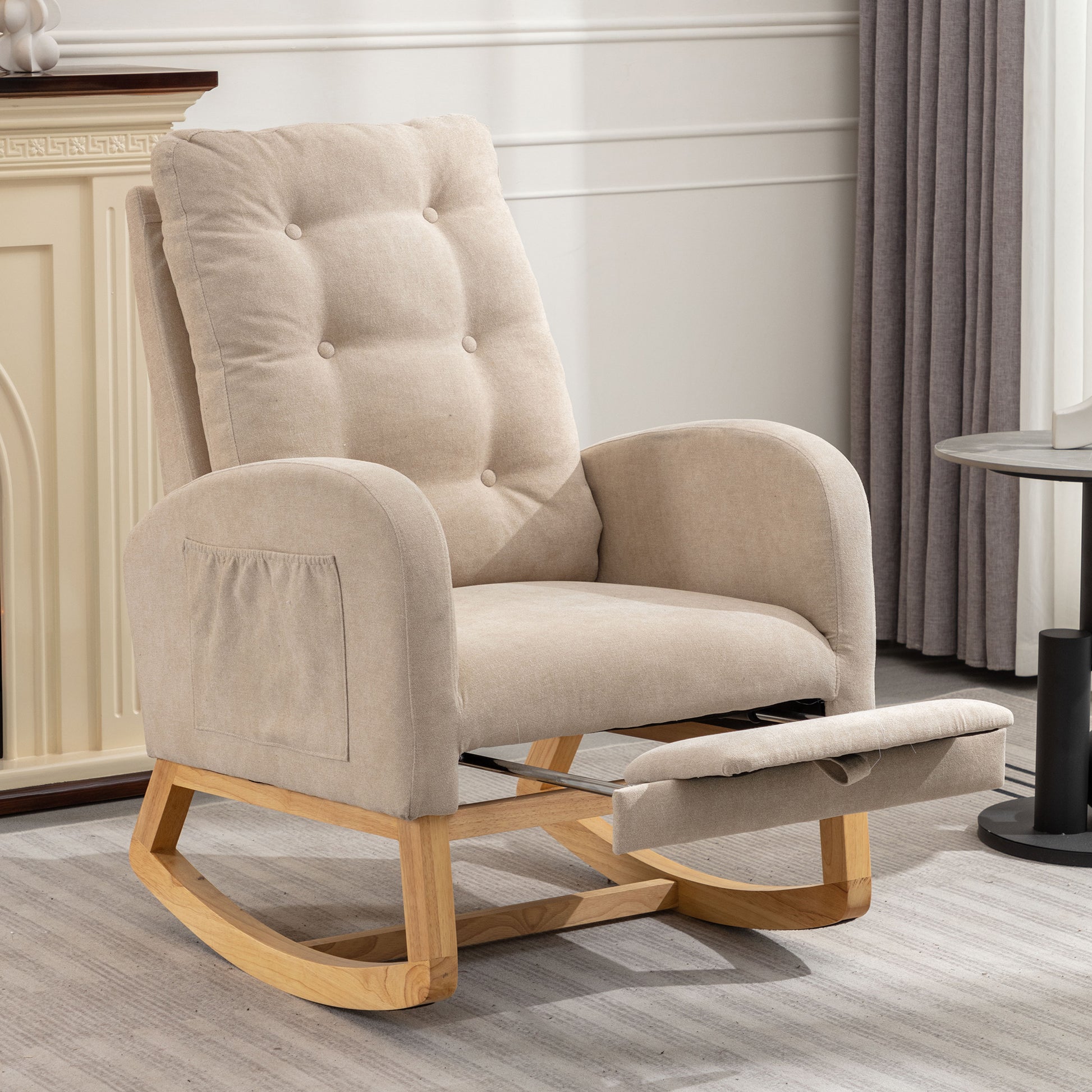 Elegant Tufted Beige Rocking Recliner with Footrest USA