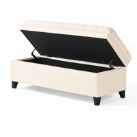 Elegant Tufted Ivory Linen Storage Ottoman Coffee Table