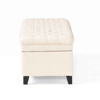 Elegant Tufted Ivory Linen Storage Ottoman Coffee Table