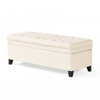 Elegant Tufted Ivory Linen Storage Ottoman Coffee Table USA