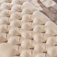 Elegant Tufted Ivory Linen Storage Ottoman Coffee Table