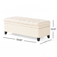 Elegant Tufted Ivory Linen Storage Ottoman Coffee Table USA