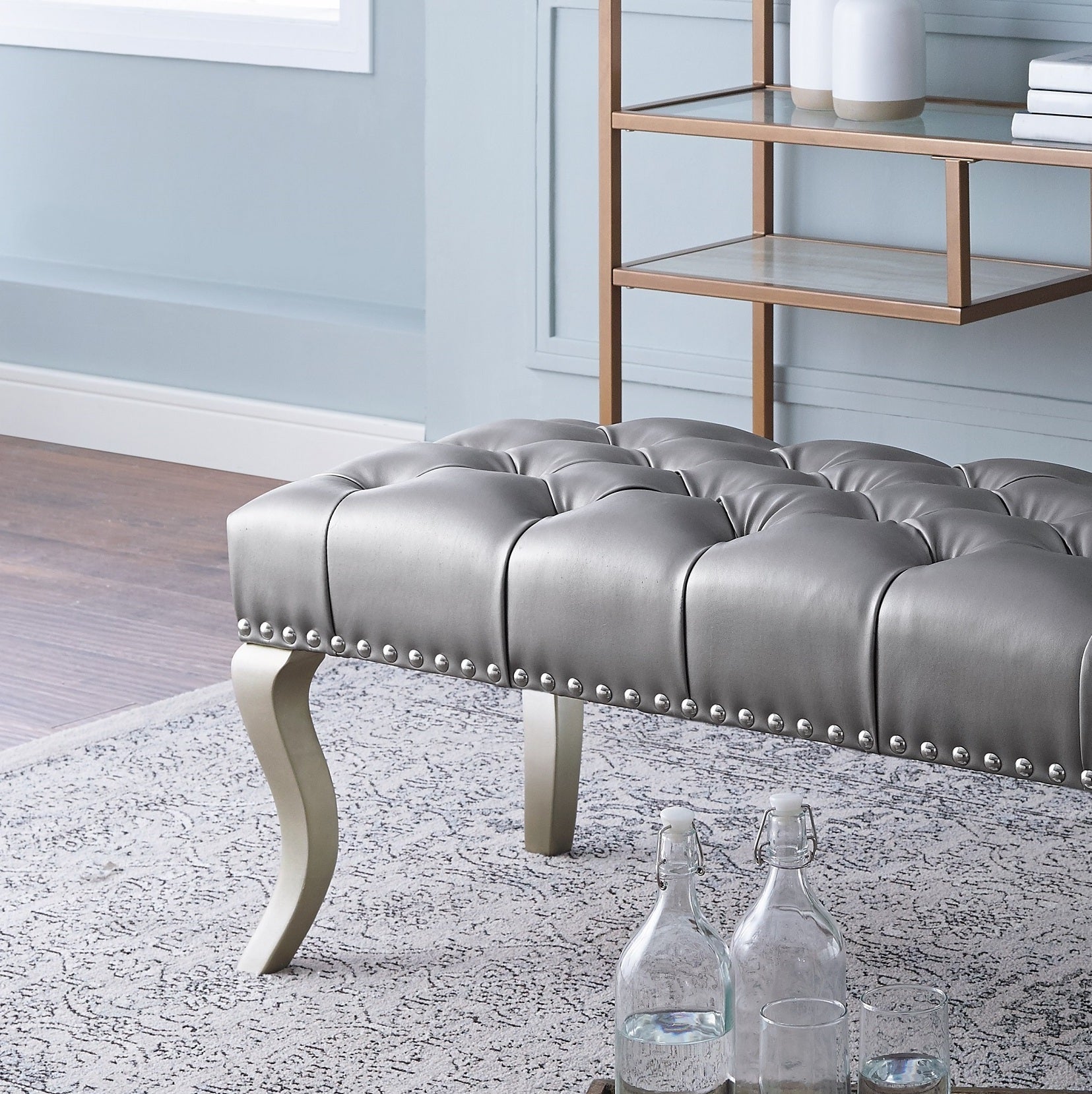 Elegant Tufted Upholstered Bench with Nailhead Trim USA