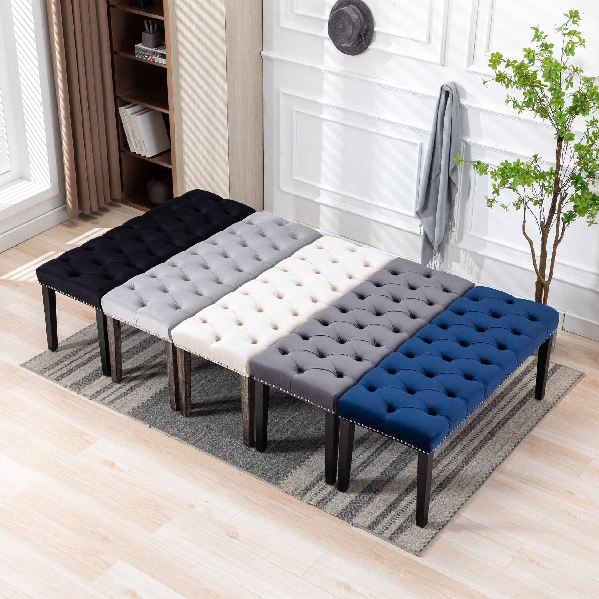 Elegant Tufted Velvet Entryway Bench in Dark Gray- USA