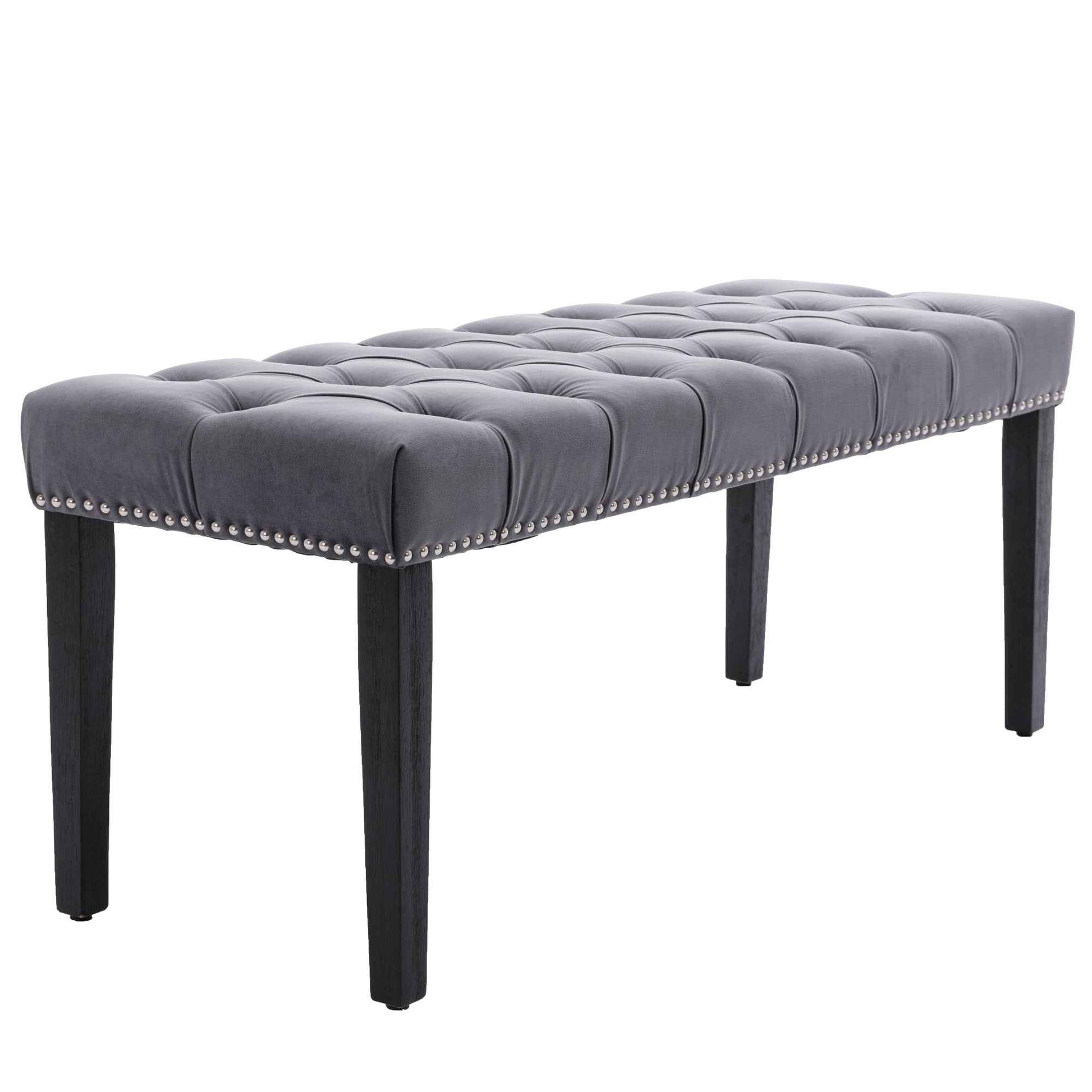 Elegant Tufted Velvet Entryway Bench in Dark Gray- USA