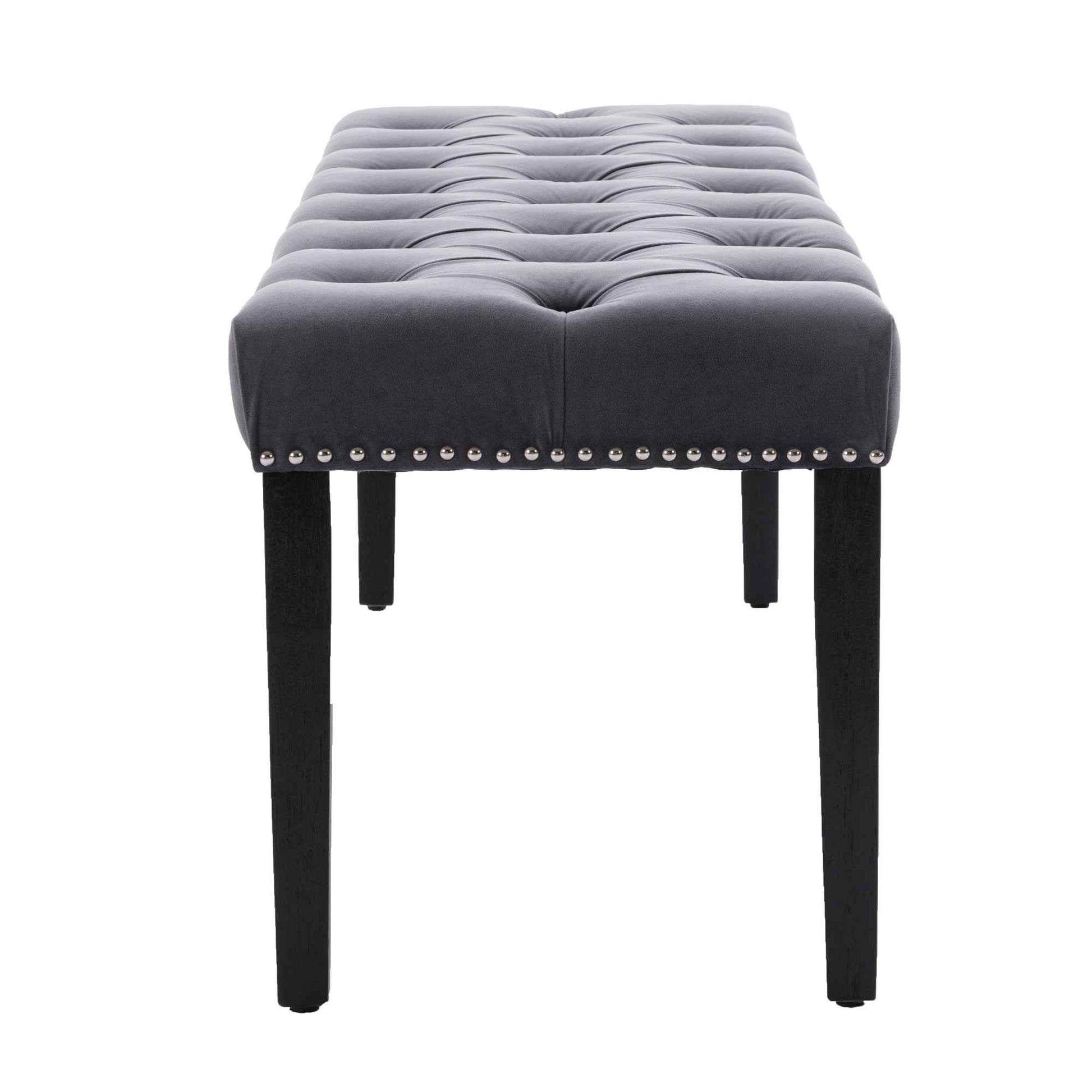 Elegant Tufted Velvet Entryway Bench in Dark Gray- USA