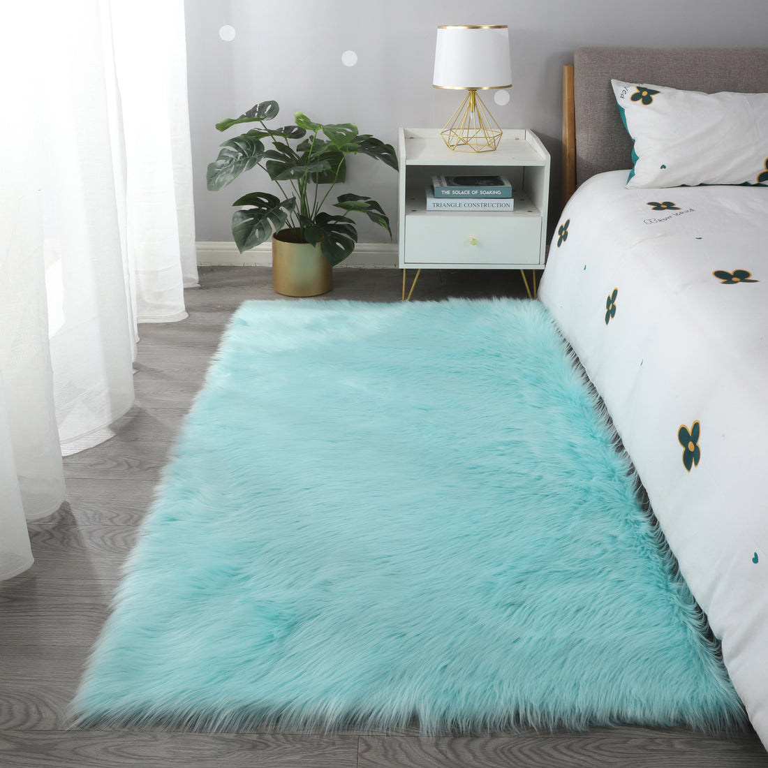 Elegant Turquoise Plush Shag Area Rug for Furnistra USA