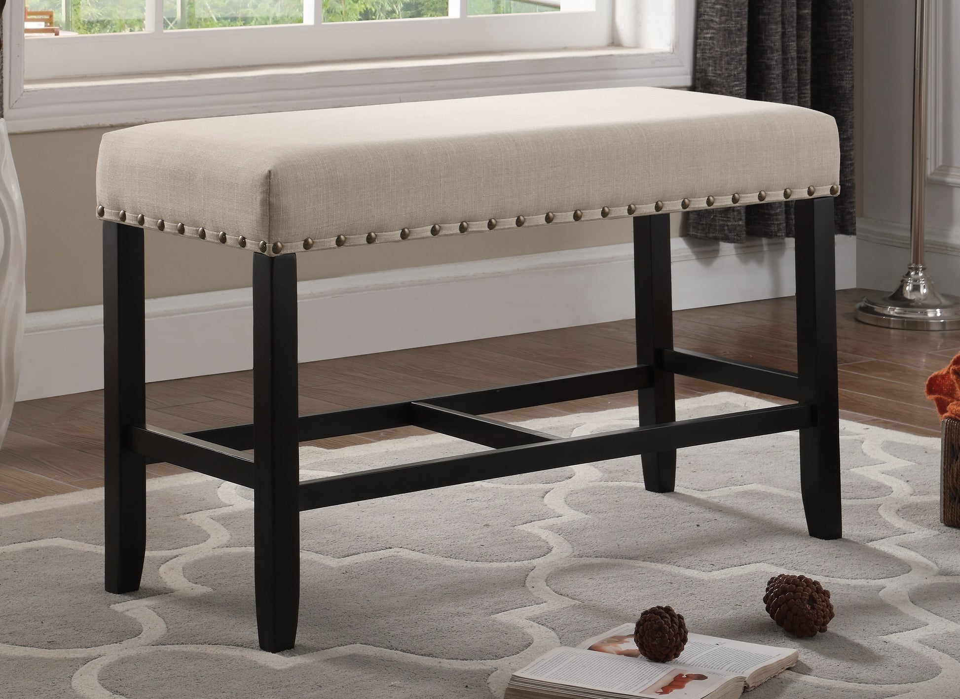 Elegant Upholstered Bench with Nailhead Trim USA