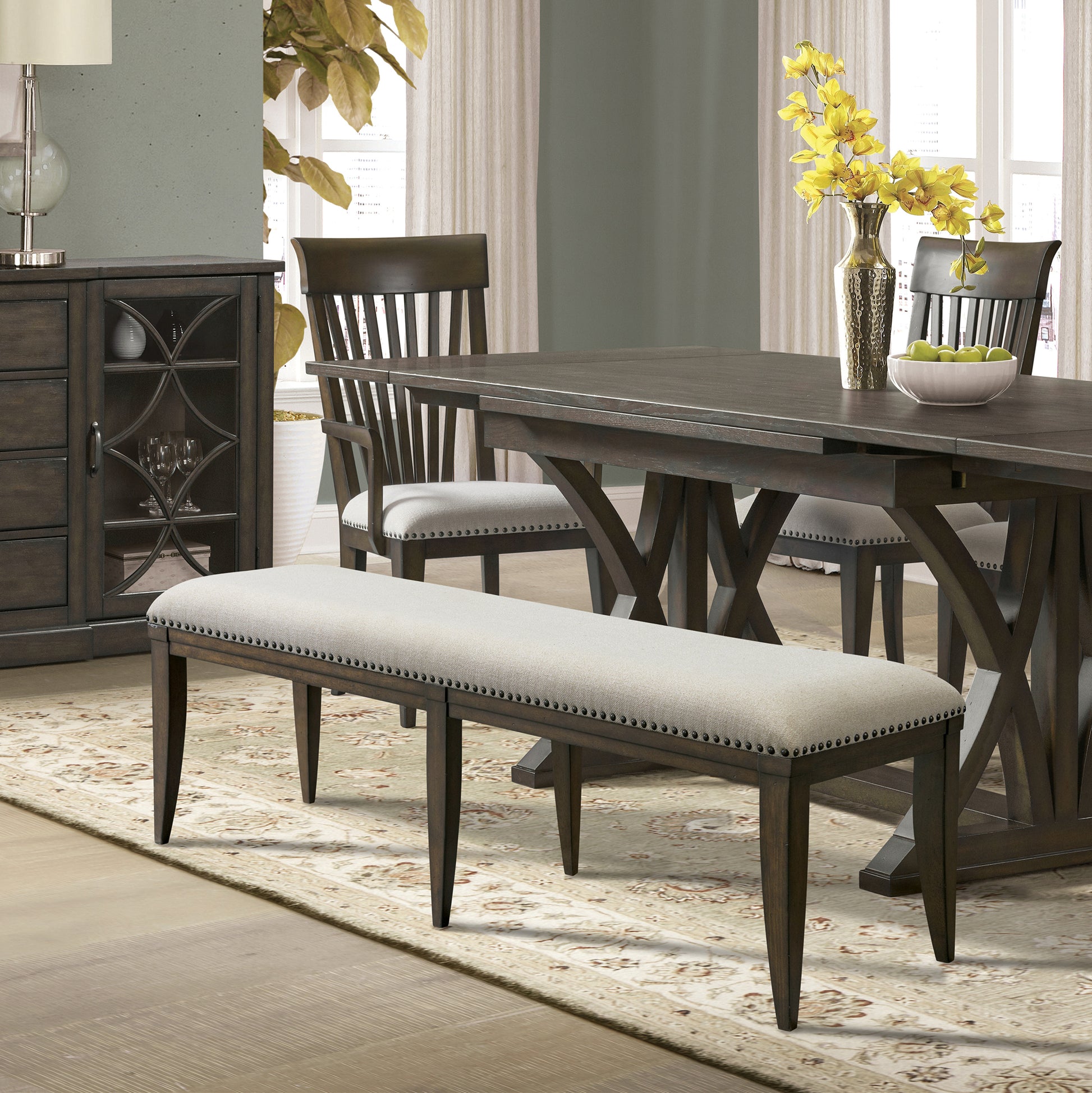 Elegant Upholstered Dining Bench with Nailhead Trim USA