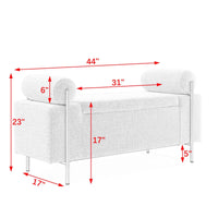 Elegant Upholstered Linen Storage Bench with Cylindrical Arms and Iron Legs