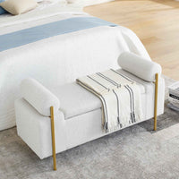 Elegant Upholstered Linen Storage Bench with Cylindrical Arms and Iron Legs