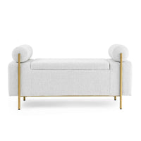 Elegant Upholstered Linen Storage Bench with Cylindrical Arms and Iron Legs