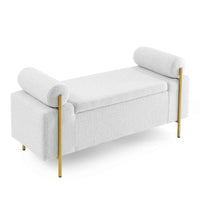 Elegant Upholstered Linen Storage Bench with Cylindrical Arms and Iron Legs