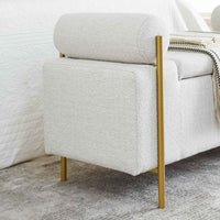 Elegant Upholstered Linen Storage Bench with Cylindrical Arms and Iron Legs