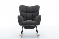 Elegant Upholstered Wingback Rocking Chair in Dark Gray Fabric USA