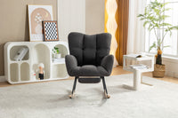 Elegant Upholstered Wingback Rocking Chair in Dark Gray Fabric USA