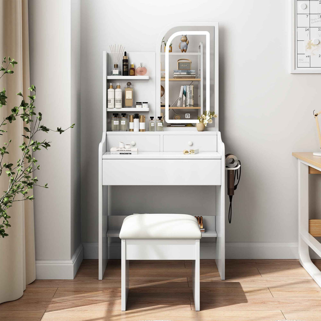 Elegant Vanity Desk with Lighted Mirror and Storage Cabinet