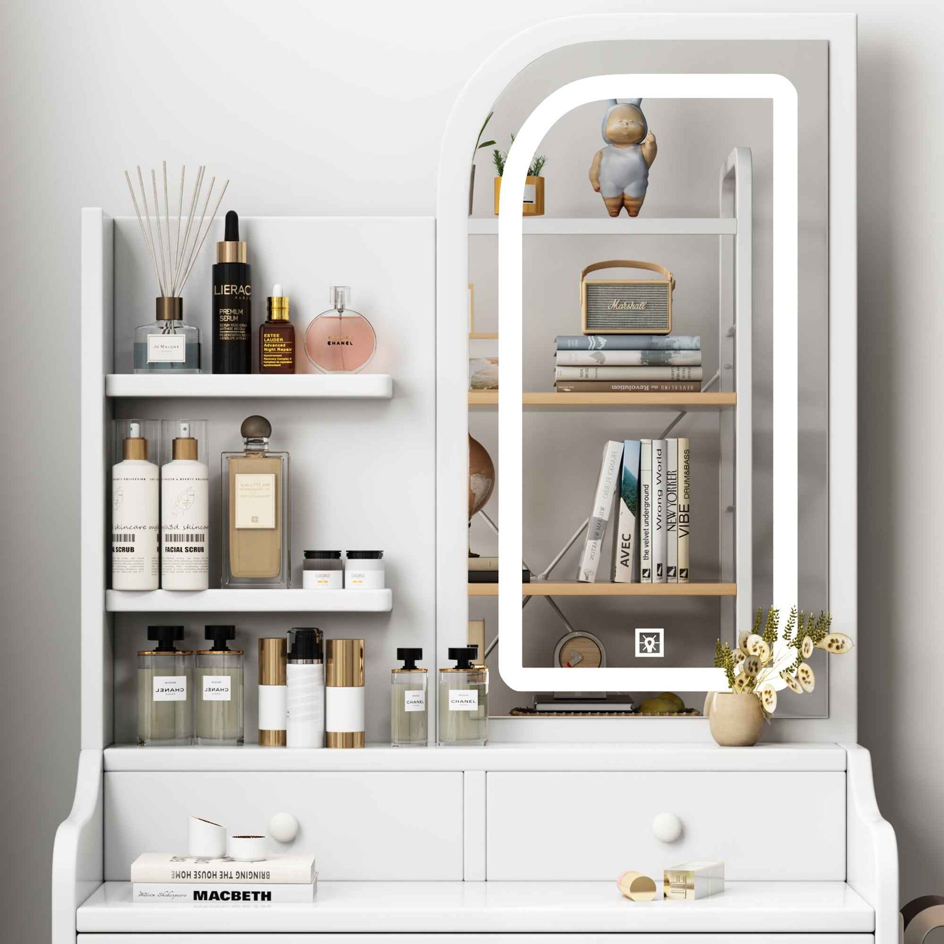 Elegant Vanity Desk with Lighted Mirror and Storage Cabinet