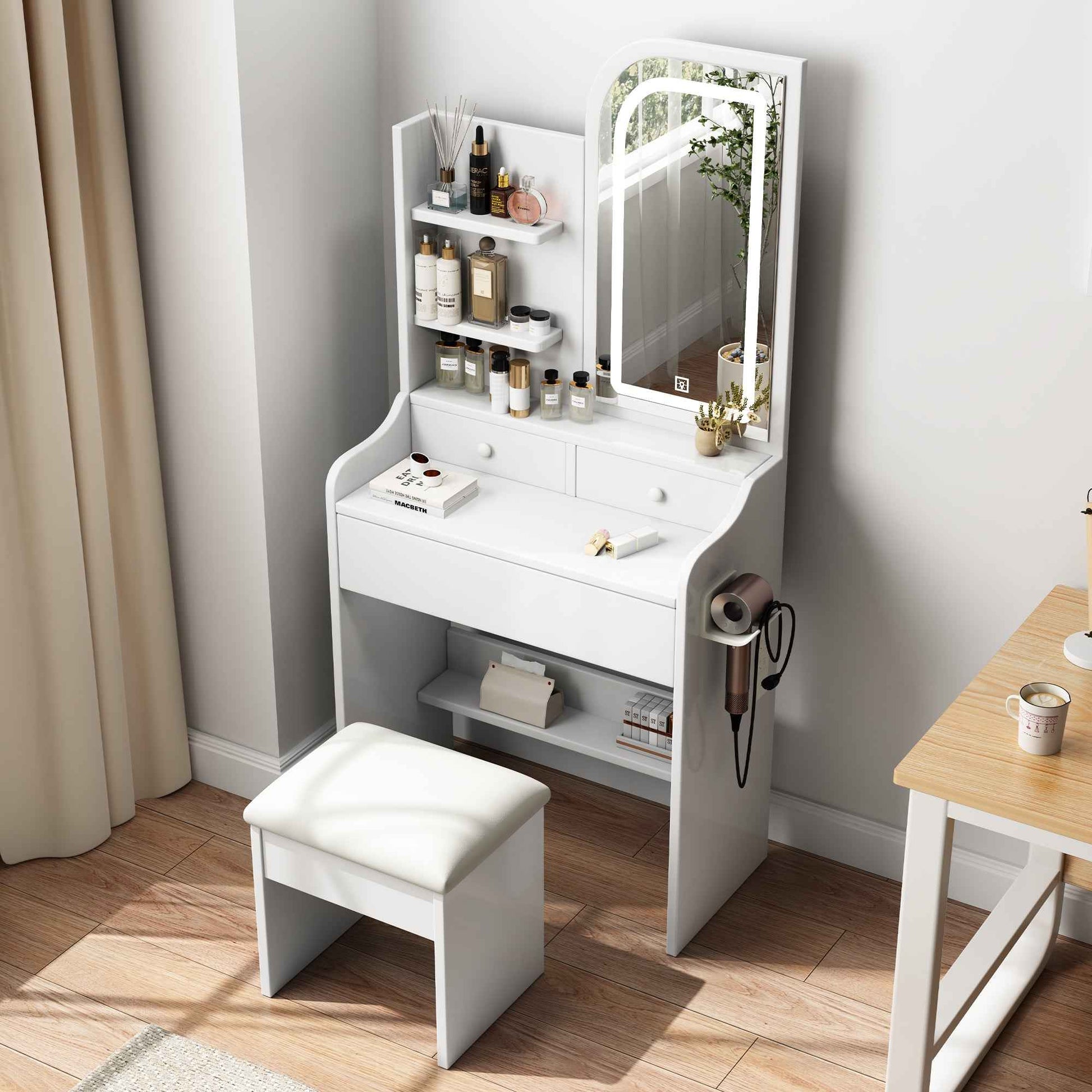 Elegant Vanity Desk with Lighted Mirror and Storage Cabinet