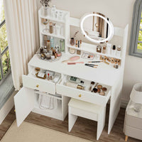 Elegant Vanity Desk with Lighted Mirror and Tufted Chair